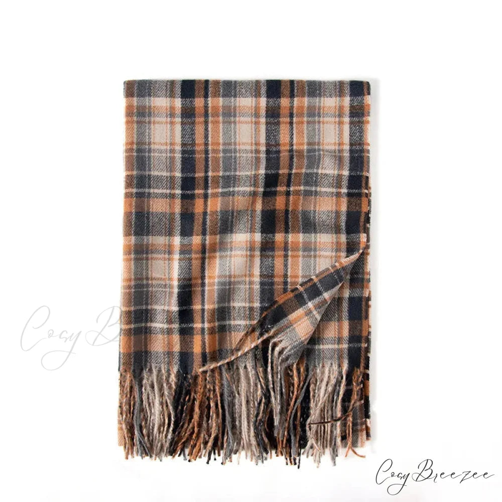 Red Plaid Cashmere Korean Style Fashion Warmer Hijab Pashmina Scarf for Women coffee
