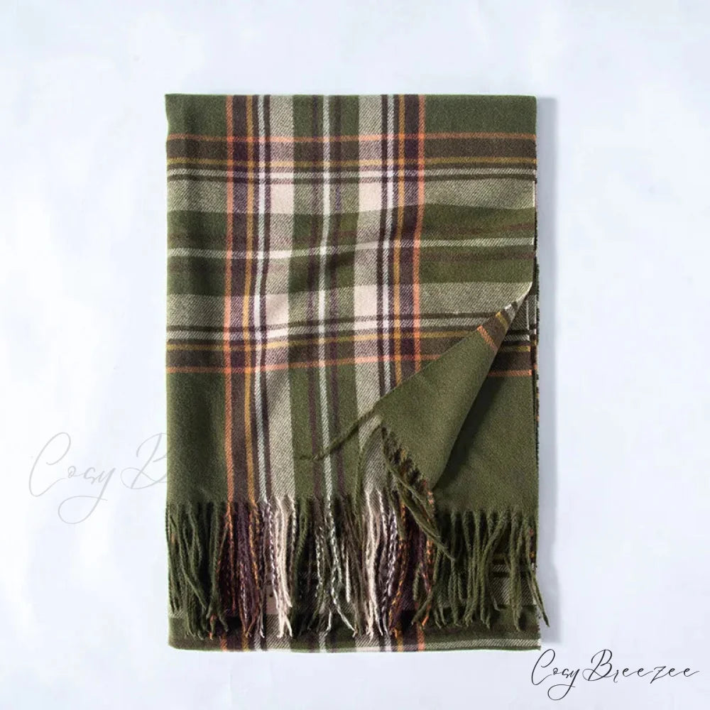 Red Plaid Cashmere Korean Style Fashion Warmer Hijab Pashmina Scarf for Women green 1