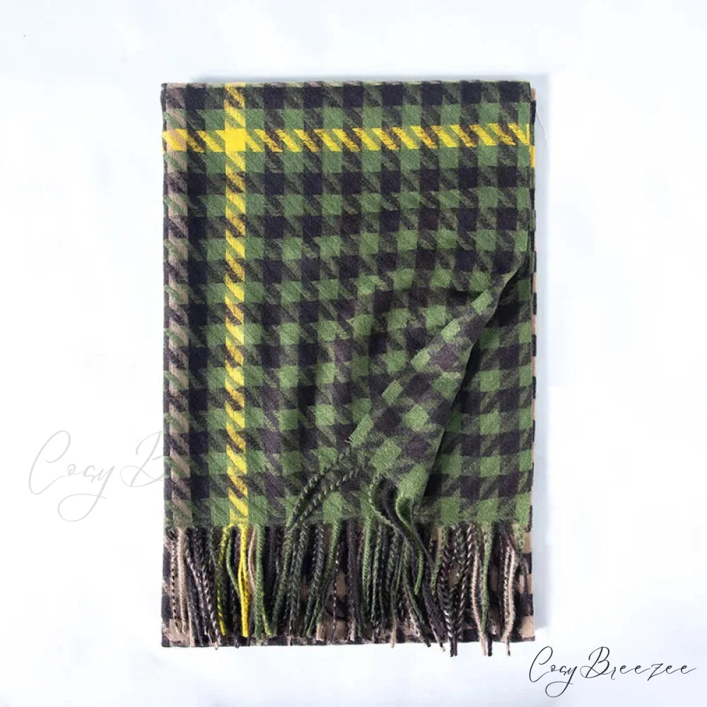 Red Plaid Cashmere Korean Style Fashion Warmer Hijab Pashmina Scarf for Women green 2