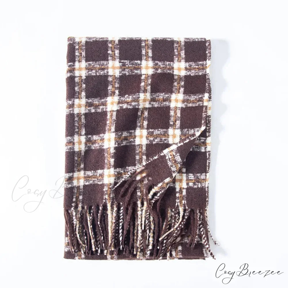 Red Plaid Cashmere Korean Style Fashion Warmer Hijab Pashmina Scarf for Women khaki 2