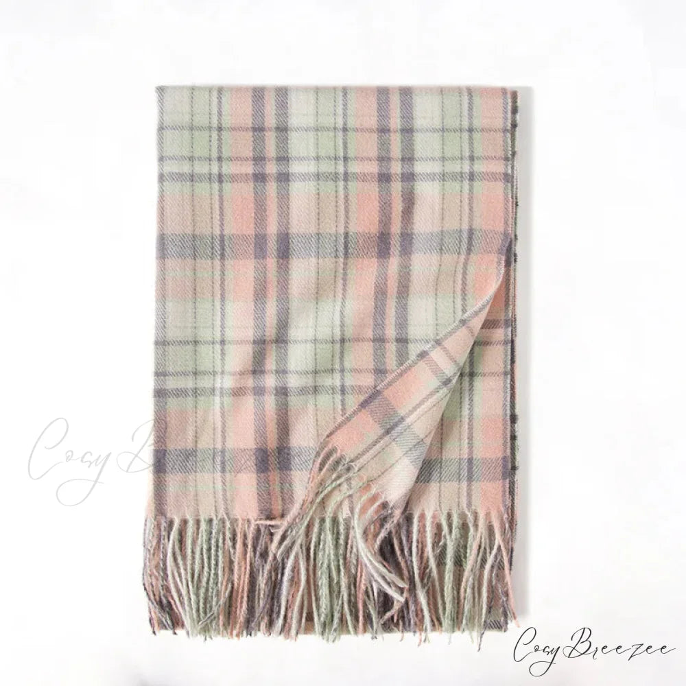 Red Plaid Cashmere Korean Style Fashion Warmer Hijab Pashmina Scarf for Women pink 1