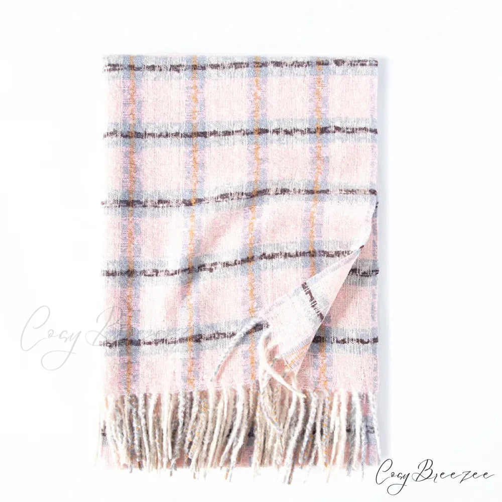 Red Plaid Cashmere Korean Style Fashion Warmer Hijab Pashmina Scarf for Women pink 2