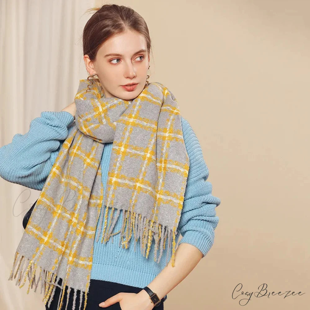 Red Plaid Cashmere Korean Style Fashion Warmer Hijab Pashmina Scarf for Women yellow 1