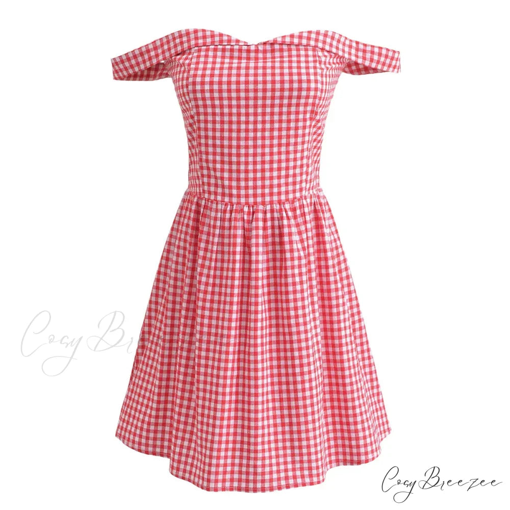 Red Plaid Stylish Off-shoulder Mini Dress