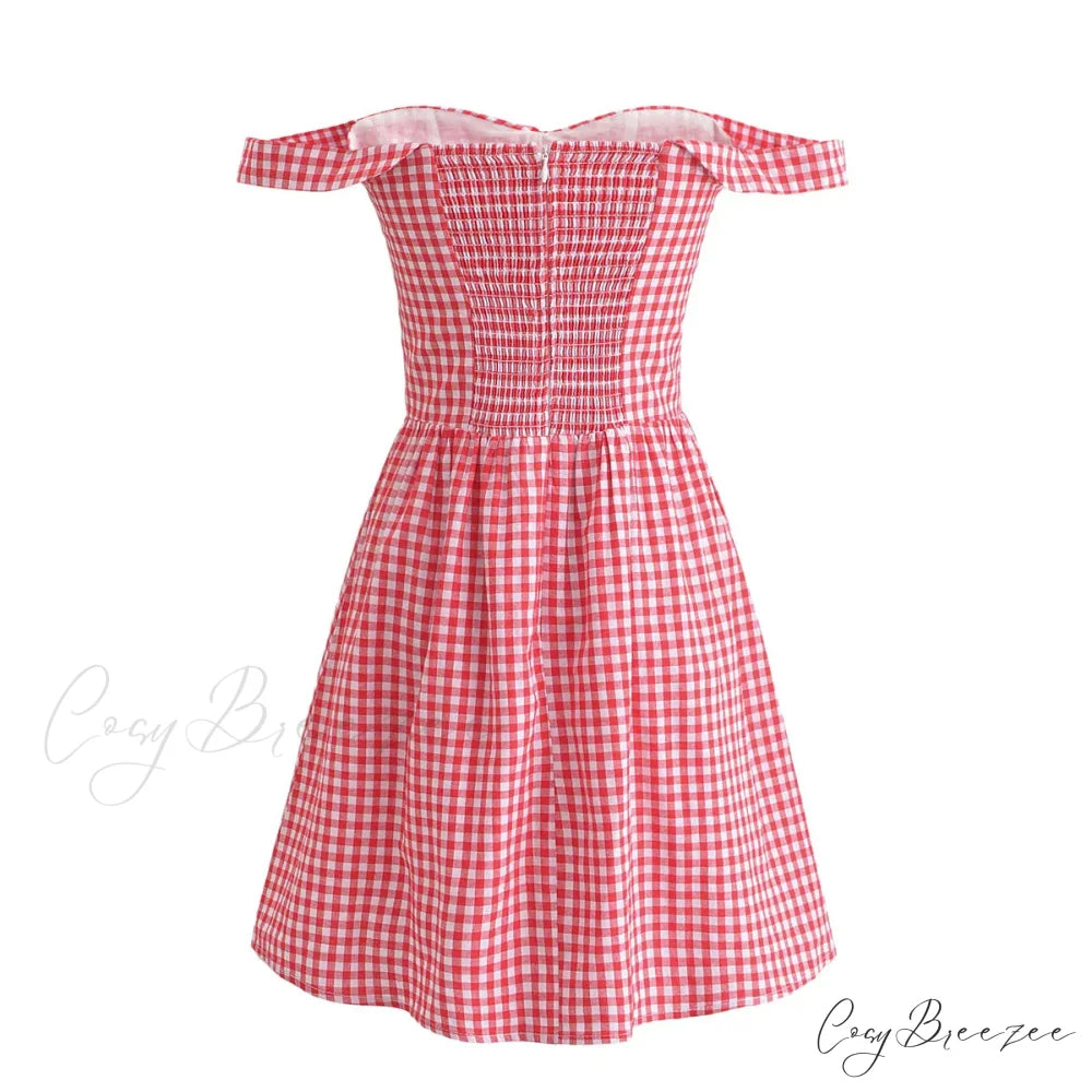 Red Plaid Stylish Off-shoulder Mini Dress