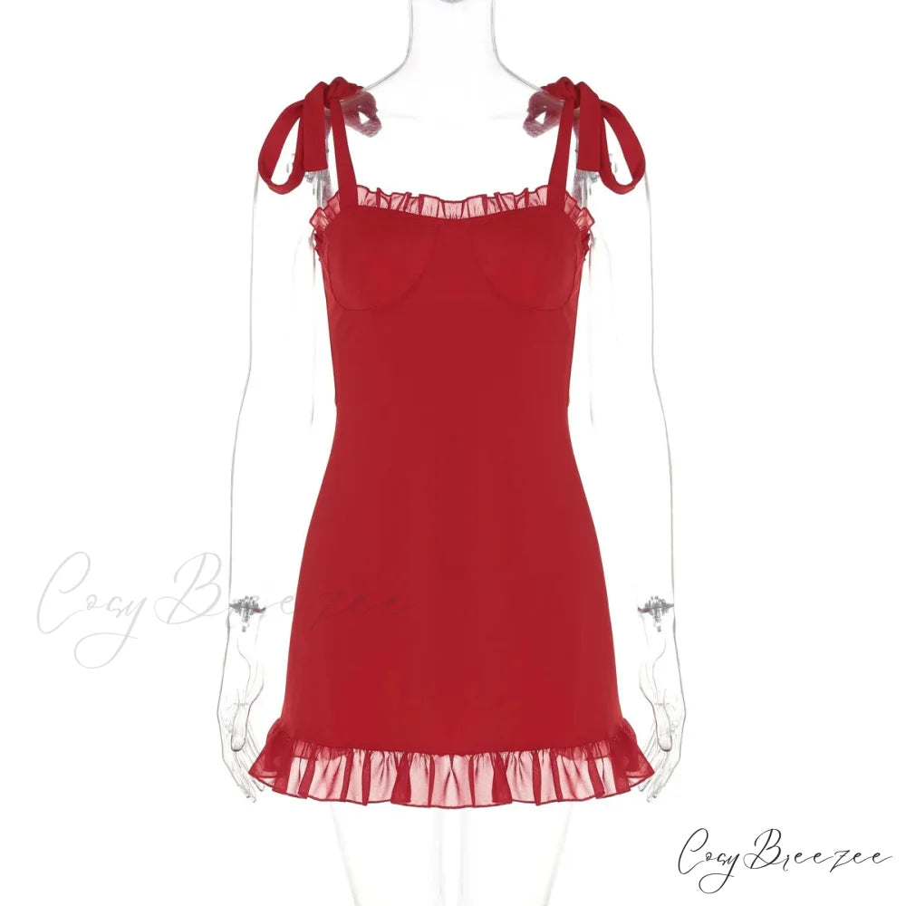 Red Ruffle Mini Bodycon Pleated Christmas Party Dress