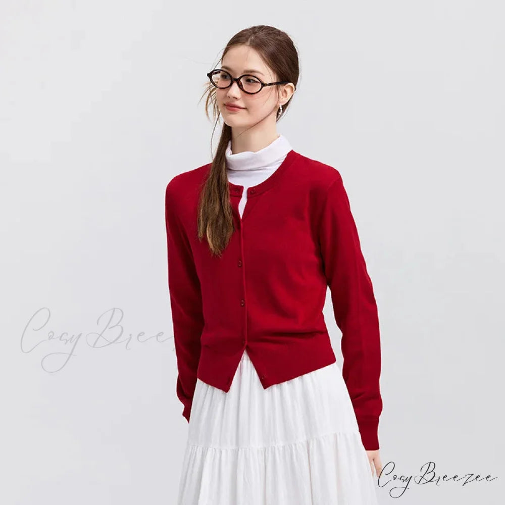Red Solid Color Elegant Layered Cardigan