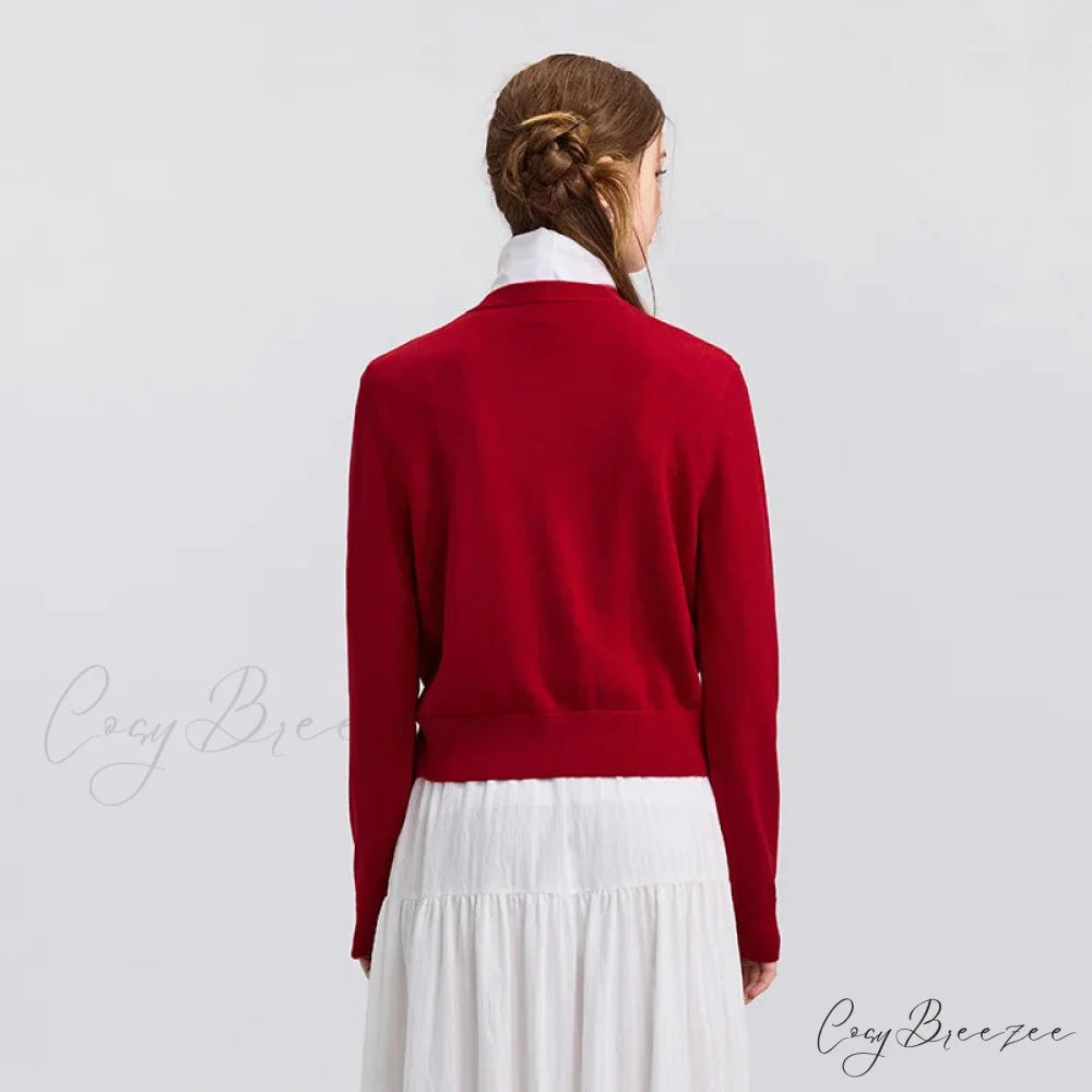 Red Solid Color Elegant Layered Cardigan