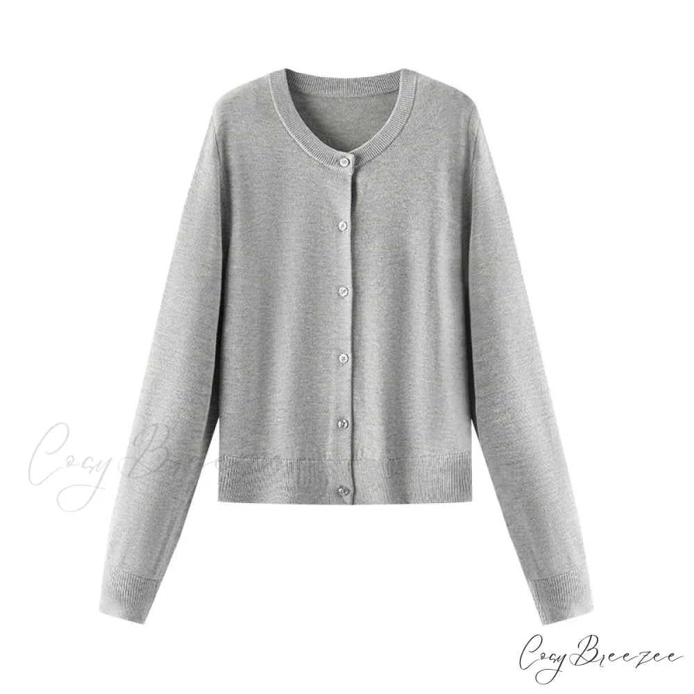 Red Solid Color Elegant Layered Cardigan Gray / XS