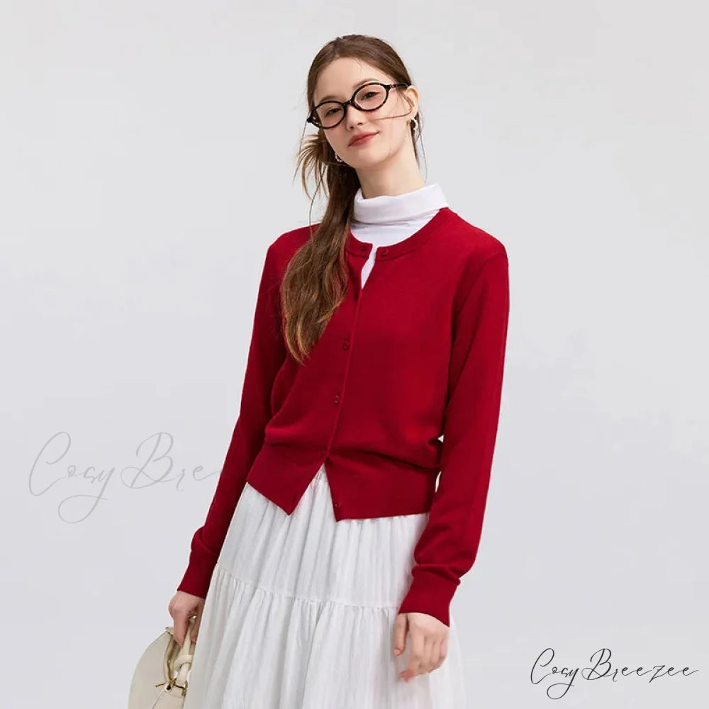 Red Solid Color Elegant Layered Cardigan Red / XS
