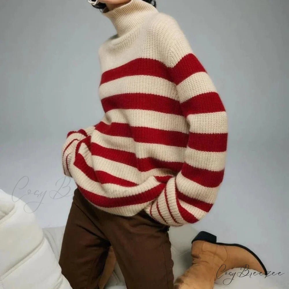 Red Striped Thick Y2k Sweater Red / One Size swraters-241228