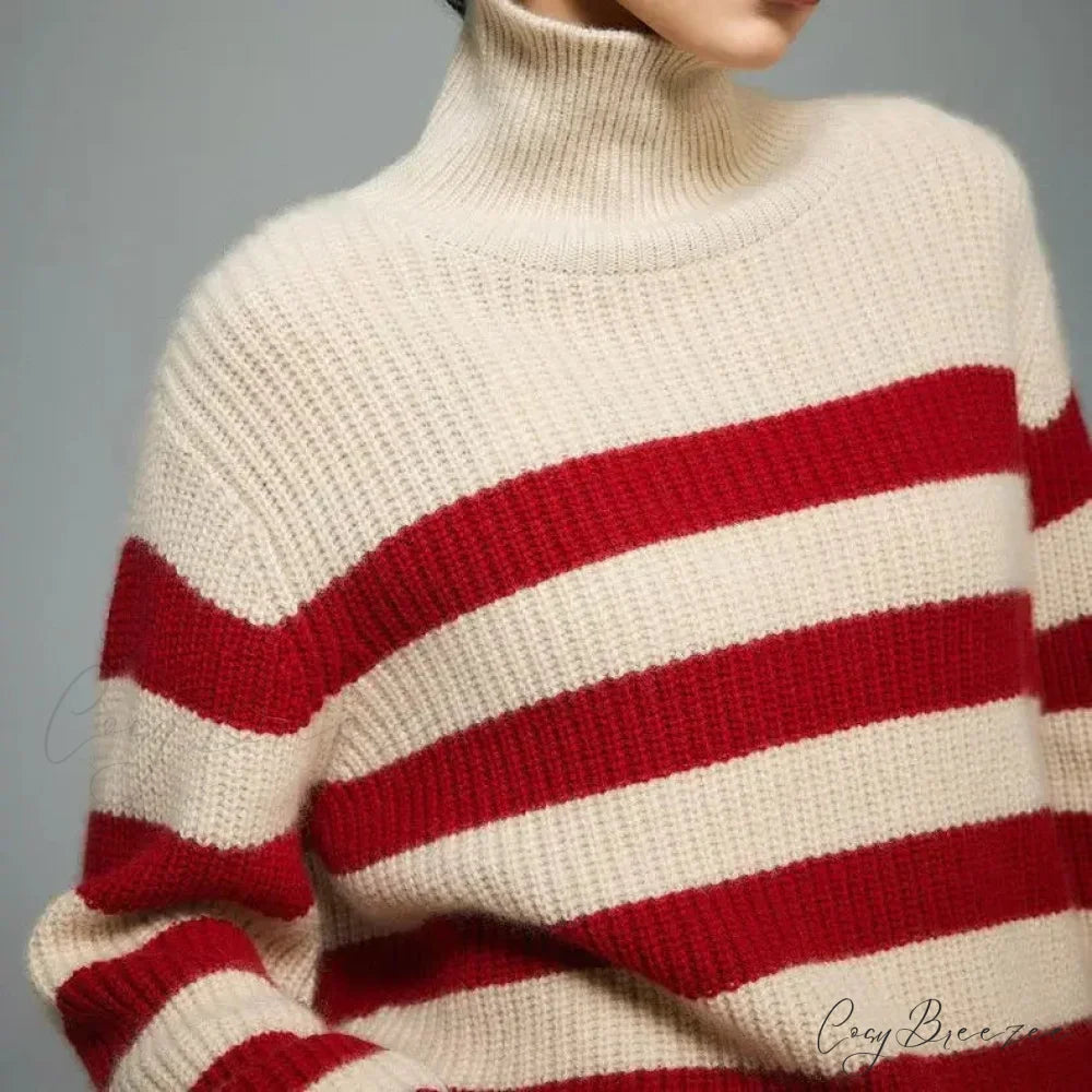 Red Striped Thick Y2k Sweater Red / One Size swraters-241228
