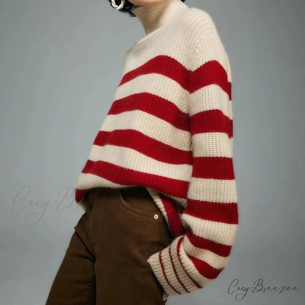 Red Striped Thick Y2k Sweater Red / One Size swraters-241228