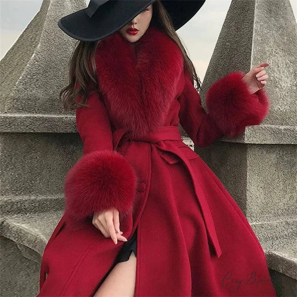 Red Wool Wrapped Waist Coat Wine red / S