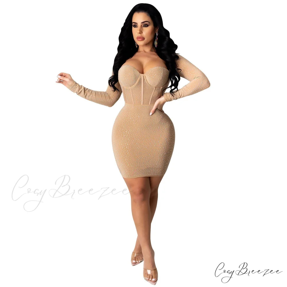 Reese Formal Heat Charming Stone Illusion Mini Dress APRICOT / S