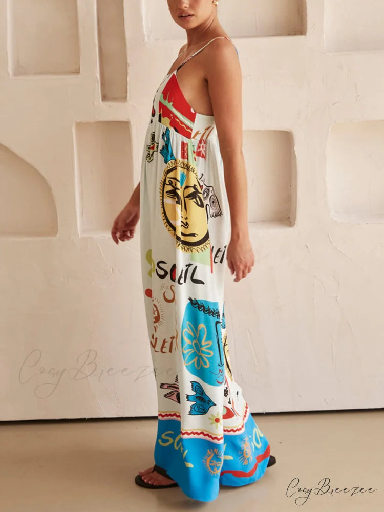 Refined Sensation Satin Charming Unique Print Maxi Dress