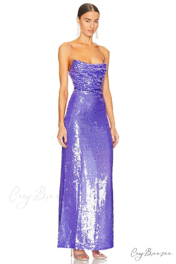 Regal Elegance Sequin Trendy Lace-Up Maxi Dress