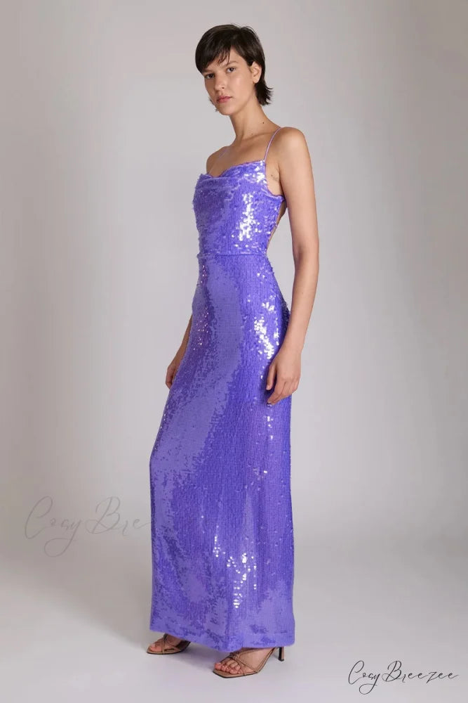 Regal Elegance Sequin Trendy Lace-Up Maxi Dress