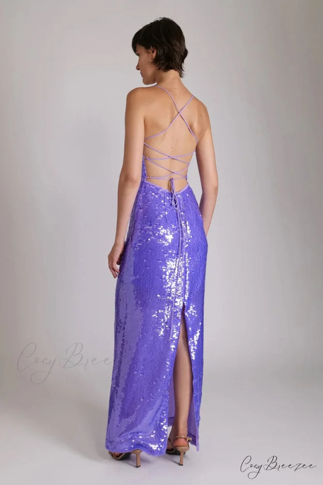 Regal Elegance Sequin Trendy Lace-Up Maxi Dress