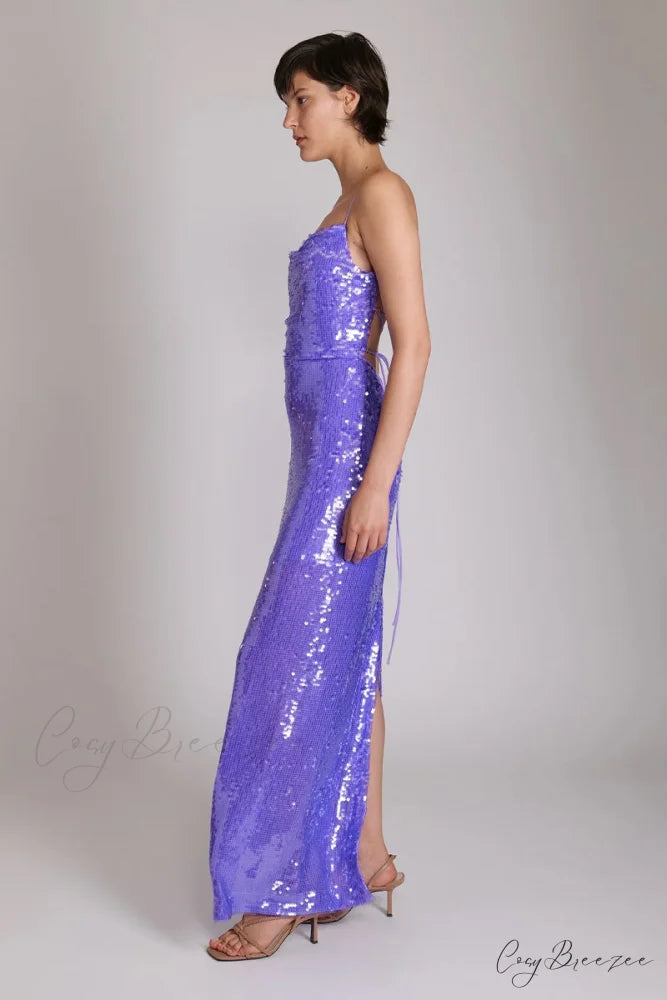 Regal Elegance Sequin Trendy Lace-Up Maxi Dress