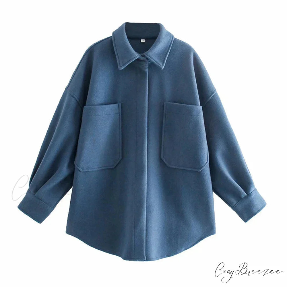 Relaxed Camel Woolen Loose Pocket Coat Blue / S overcoats-241228
