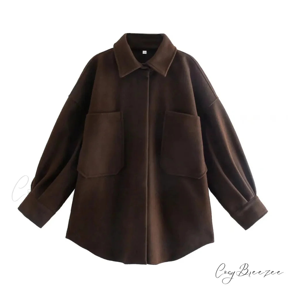 Relaxed Camel Woolen Loose Pocket Coat Brown / S overcoats-241228