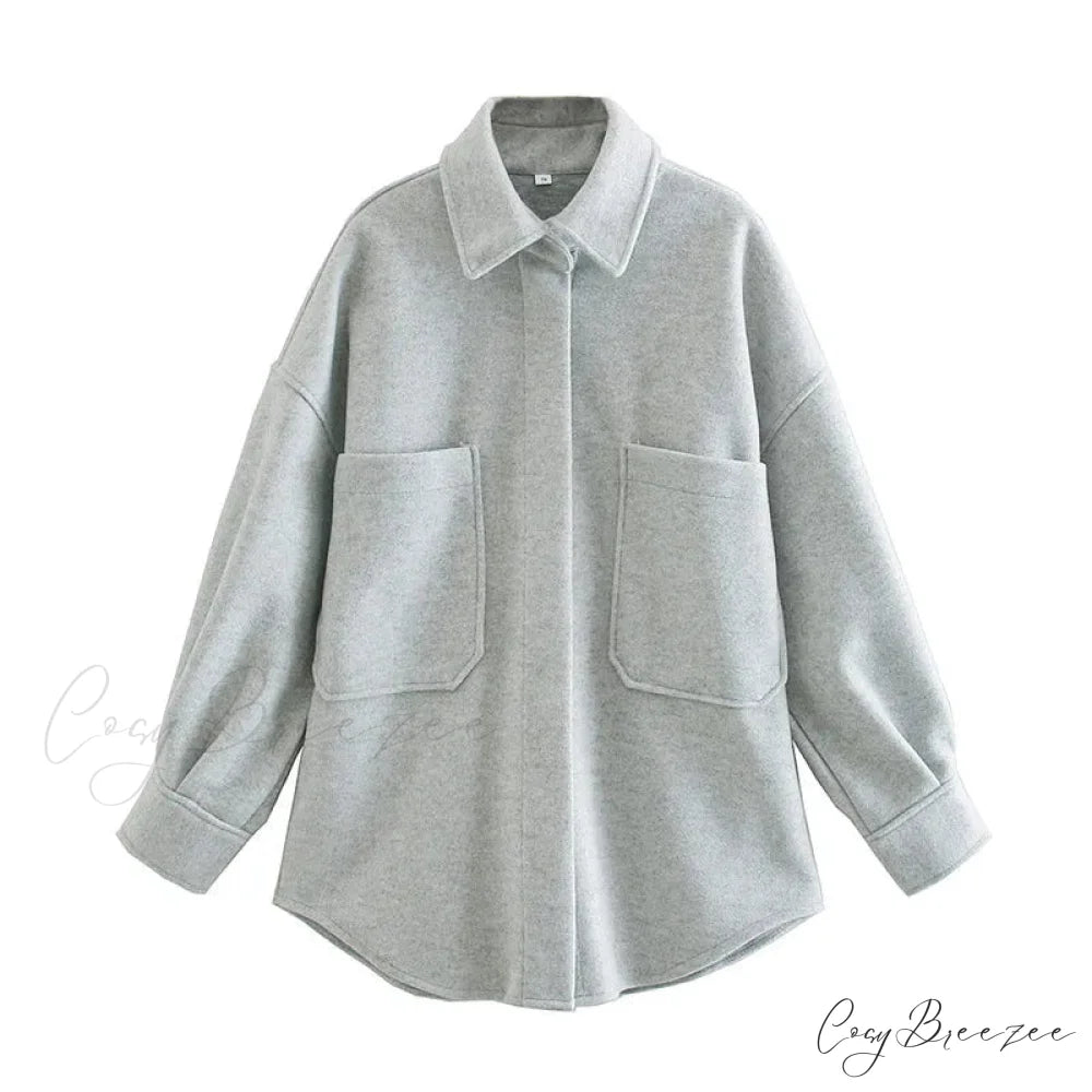 Relaxed Camel Woolen Loose Pocket Coat Gray / S overcoats-241228