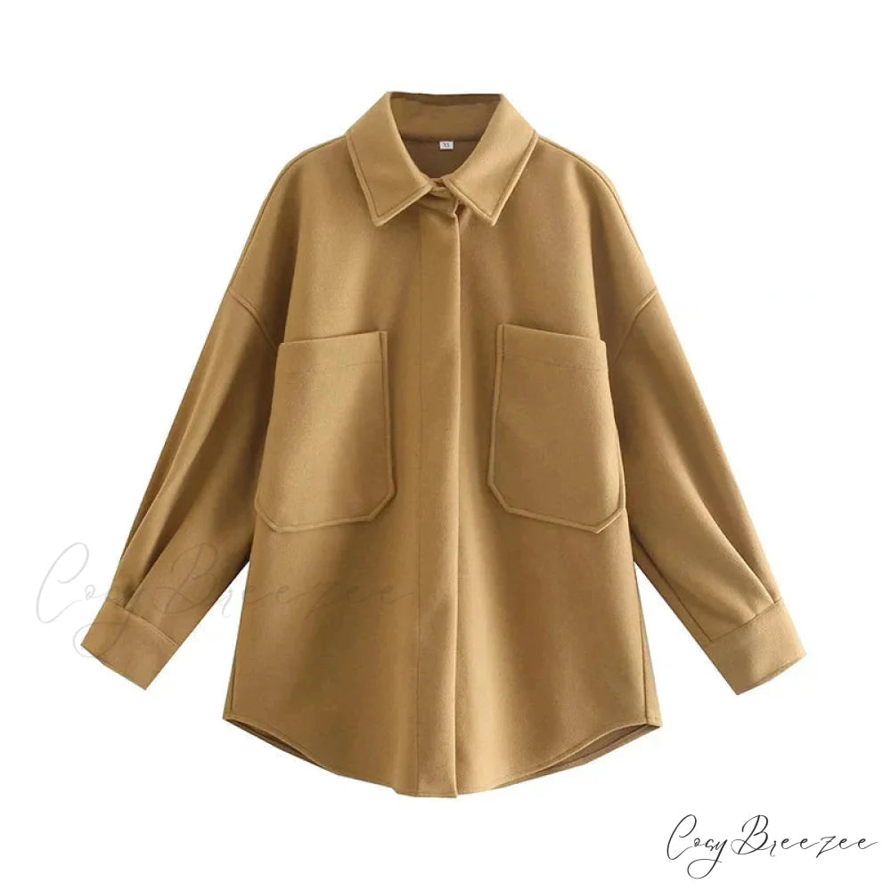 Relaxed Camel Woolen Loose Pocket Coat Khaki / S overcoats-241228