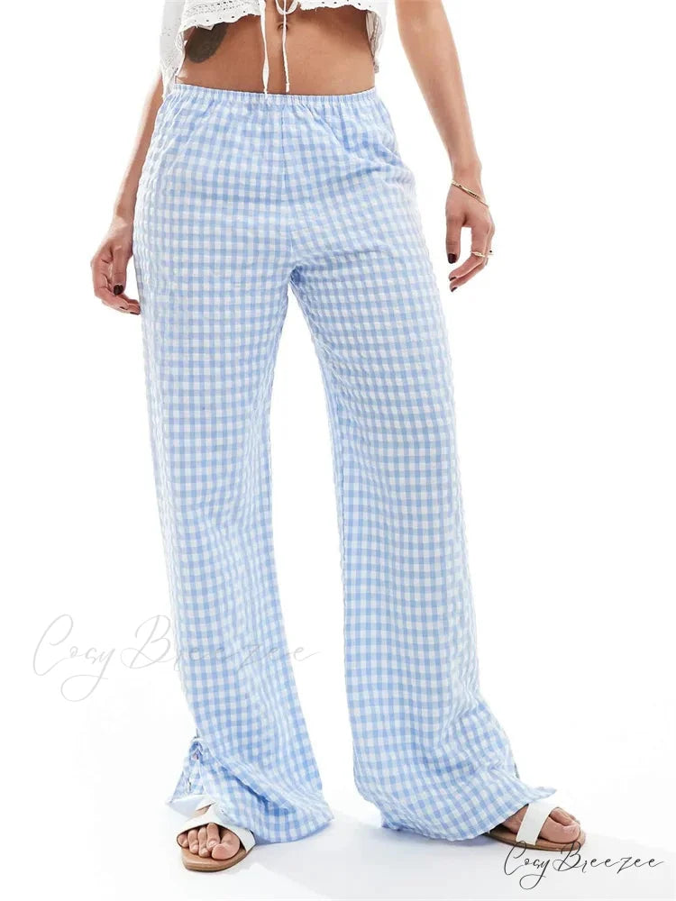 Relaxed Elevated-Waist Streaked Lounge Streetwear Pant BLUE / S pant-250223