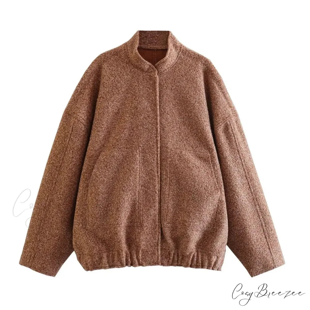Relaxed Gray Cozy Baseball Jacket Coat camel / S overcoats-241228