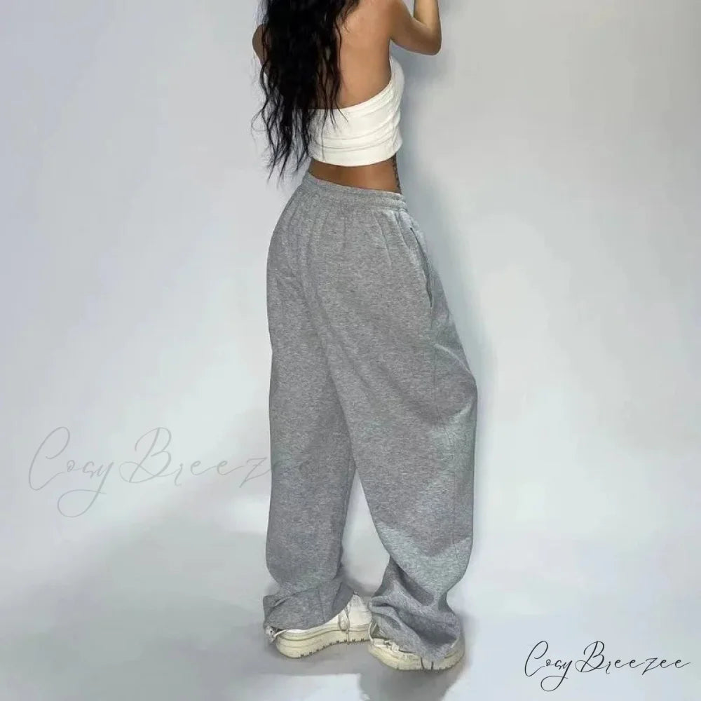 Relaxed Gray Wide Leg Sweatpants Pants pants-241228