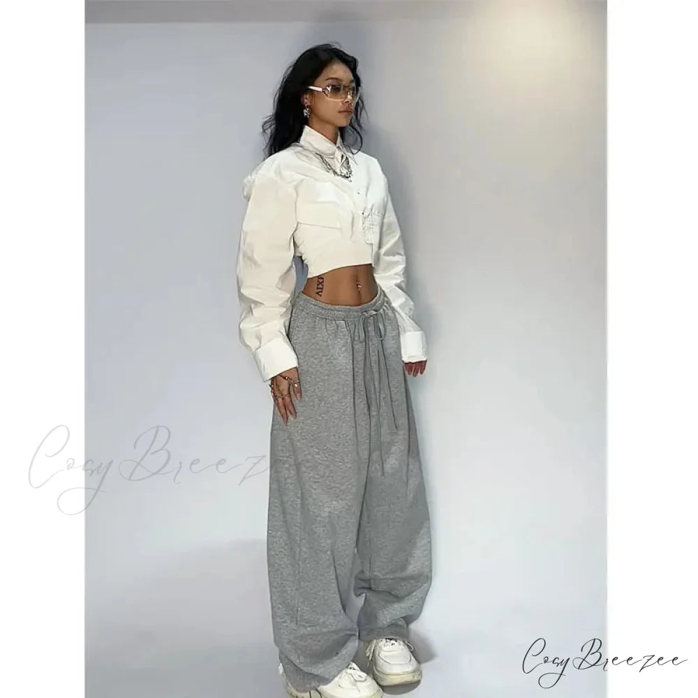 Relaxed Gray Wide Leg Sweatpants Pants pants-241228