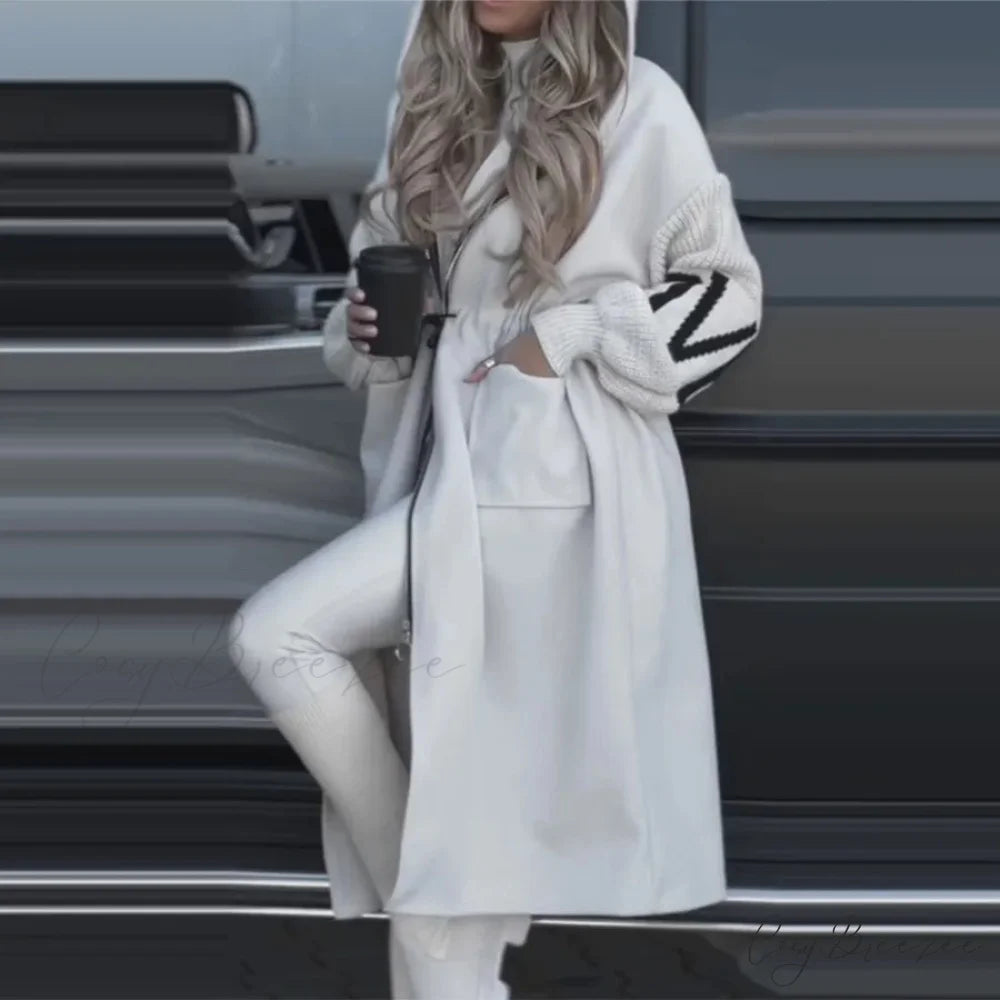 Relaxed Long Patchwork Lace-Up Coat overcoats-241228