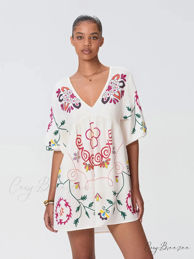 Relaxed Mini Beach Floral Vacation Dress floraldress-250126