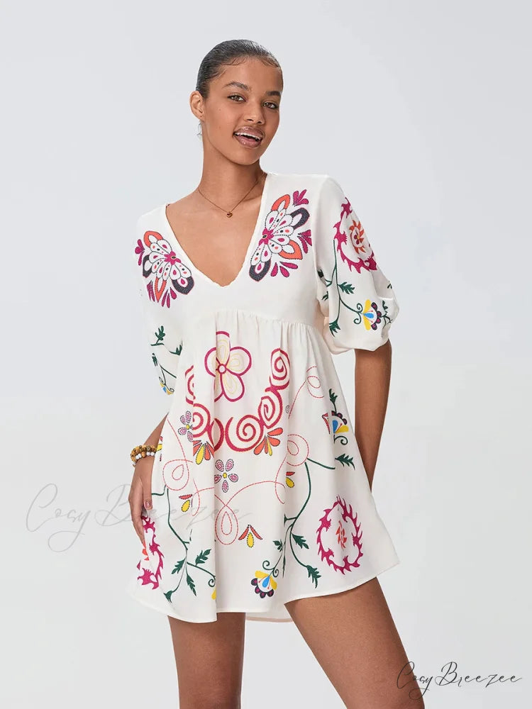 Relaxed Mini Beach Floral Vacation Dress floraldress-250126