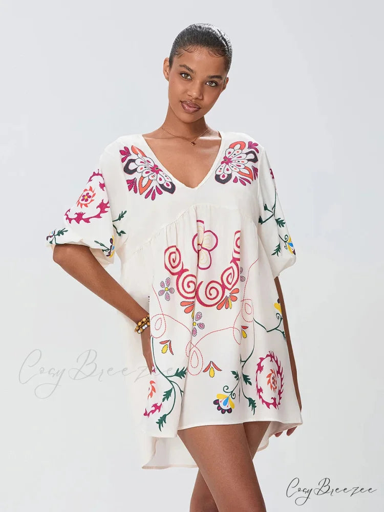 Relaxed Mini Beach Floral Vacation Dress floraldress-250126