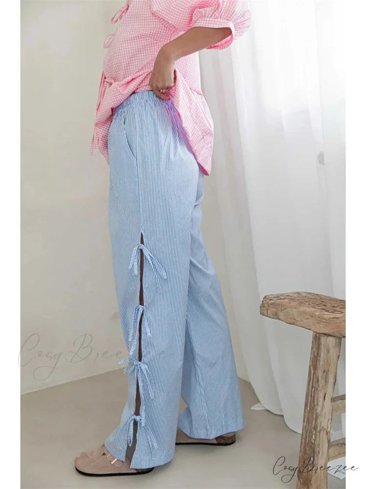 Relaxed Plaid Pattern Pull-Tie Casual Summer Pant pant-250223