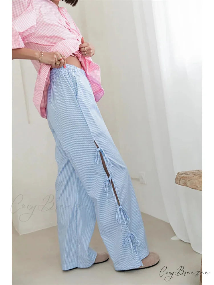 Relaxed Plaid Pattern Pull-Tie Casual Summer Pant pant-250223