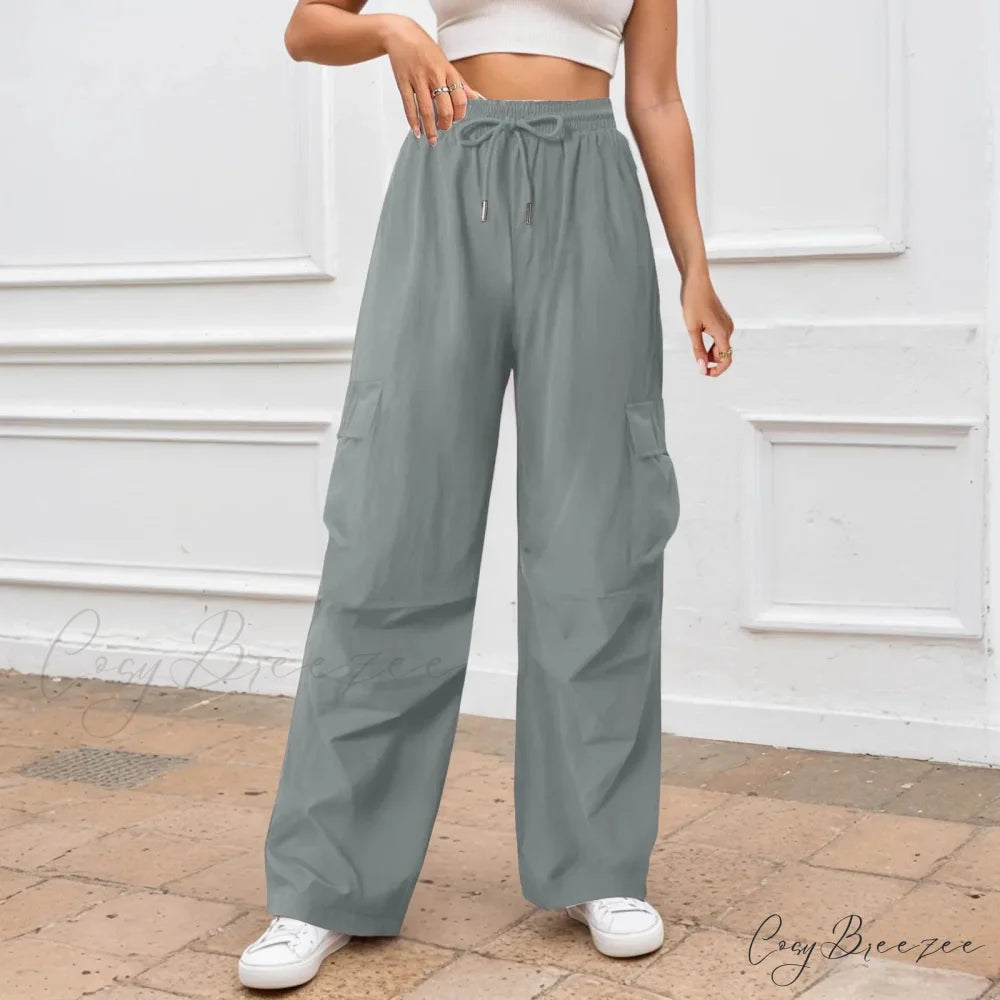 Relaxed Solid Color Wide Leg Pants Grey / S pants-241228