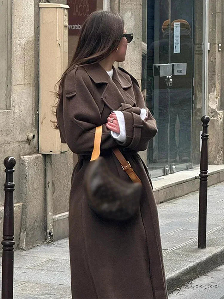 Relaxed Turn-Down Collar Double-Breasted Coat overcoats-241228