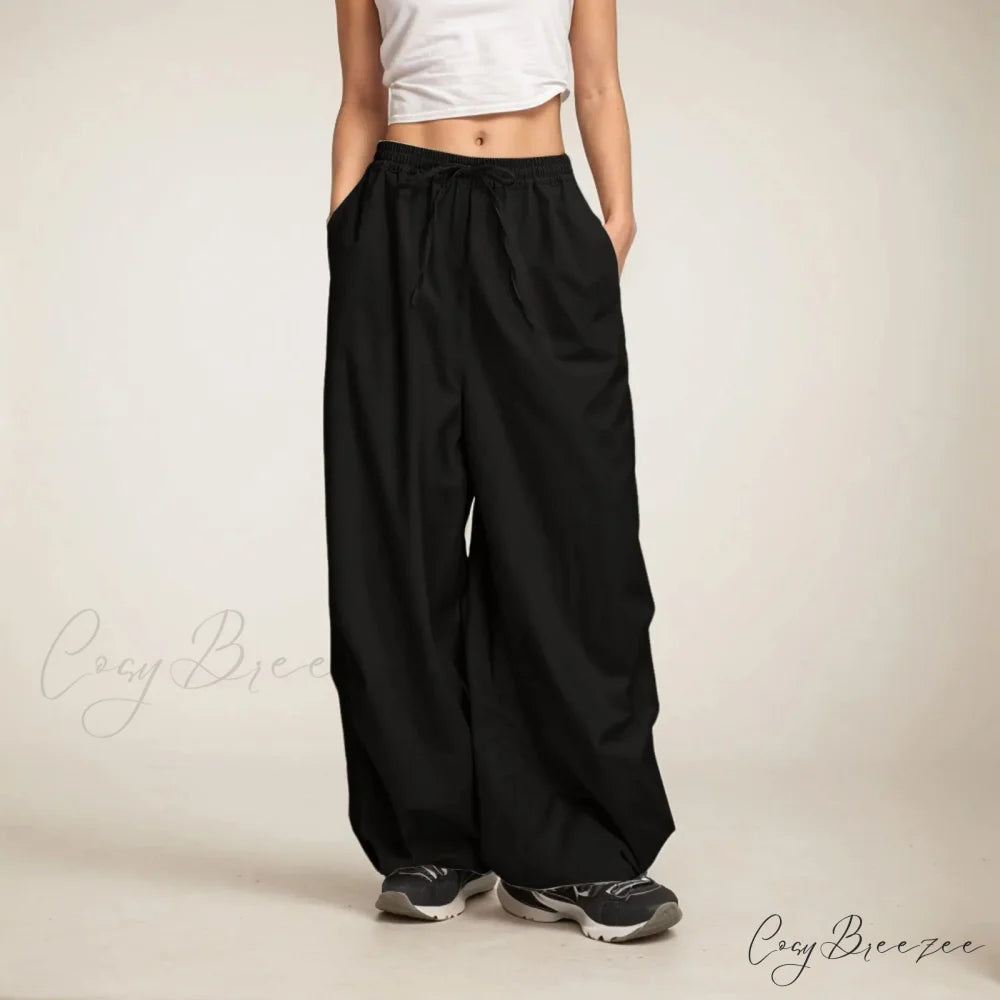 Relaxed Wide Leg Sweatpants with Pockets Black / S pants-241228