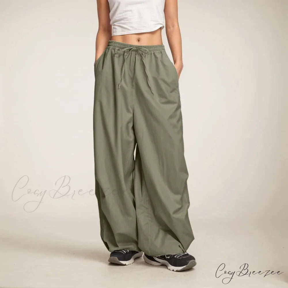 Relaxed Wide Leg Sweatpants with Pockets Green / S pants-241228
