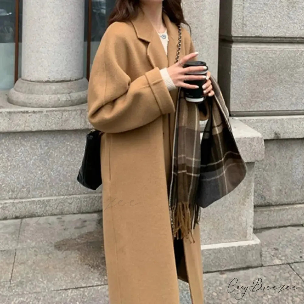 Relaxed Woolen Notch Collar Spring Coat overcoats-241228
