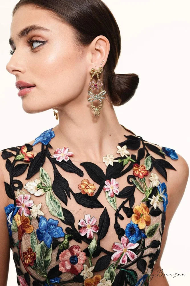 Remarkable Moment Floral Trendy Embroidered Illusion Gown