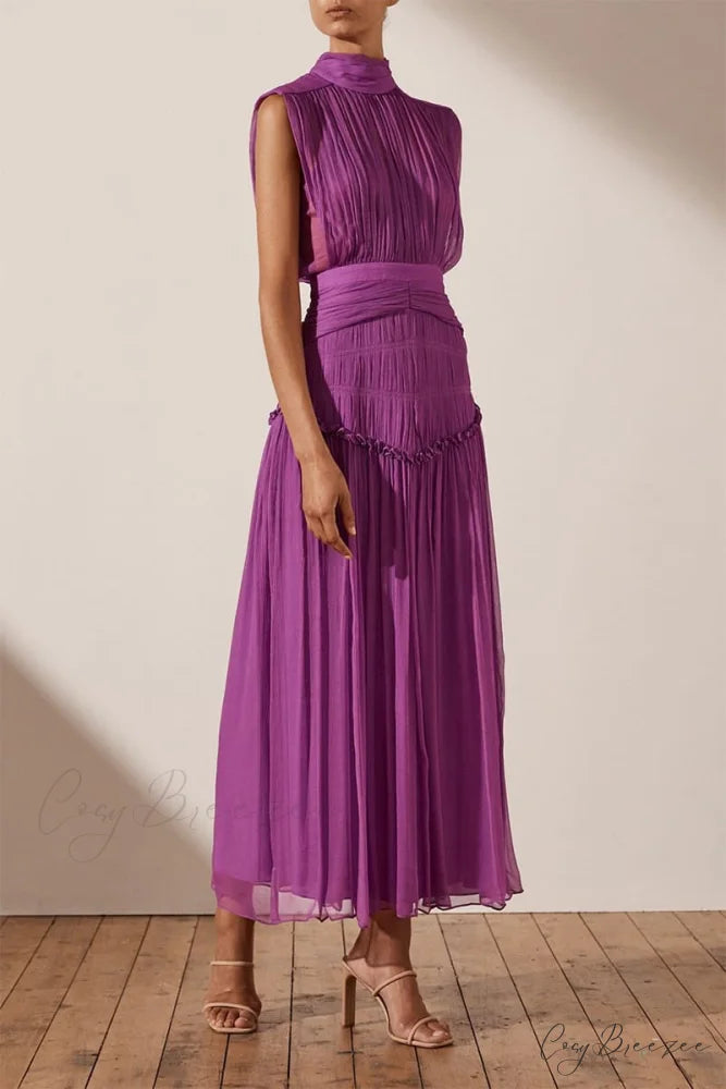 Remarkable Moment High Trendy Neck Maxi Dress Purple / S