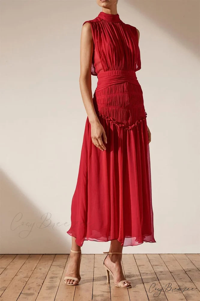 Remarkable Moment High Trendy Neck Maxi Dress Red / S