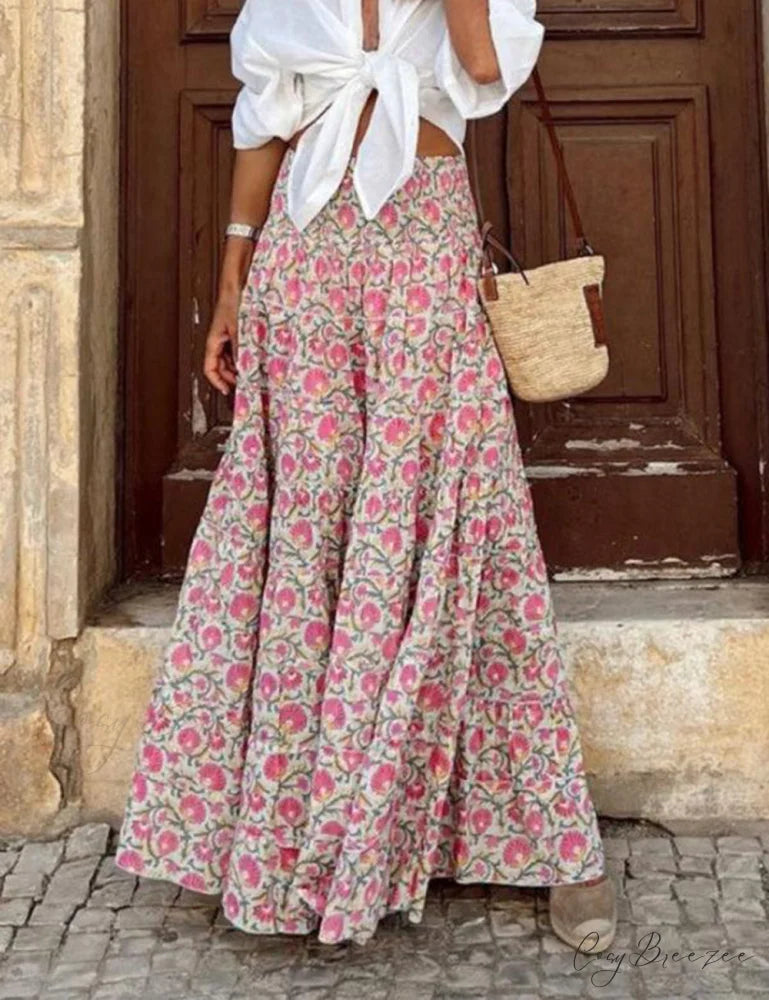Resort Style Stylish Casual Printed Skirt Light pink / S