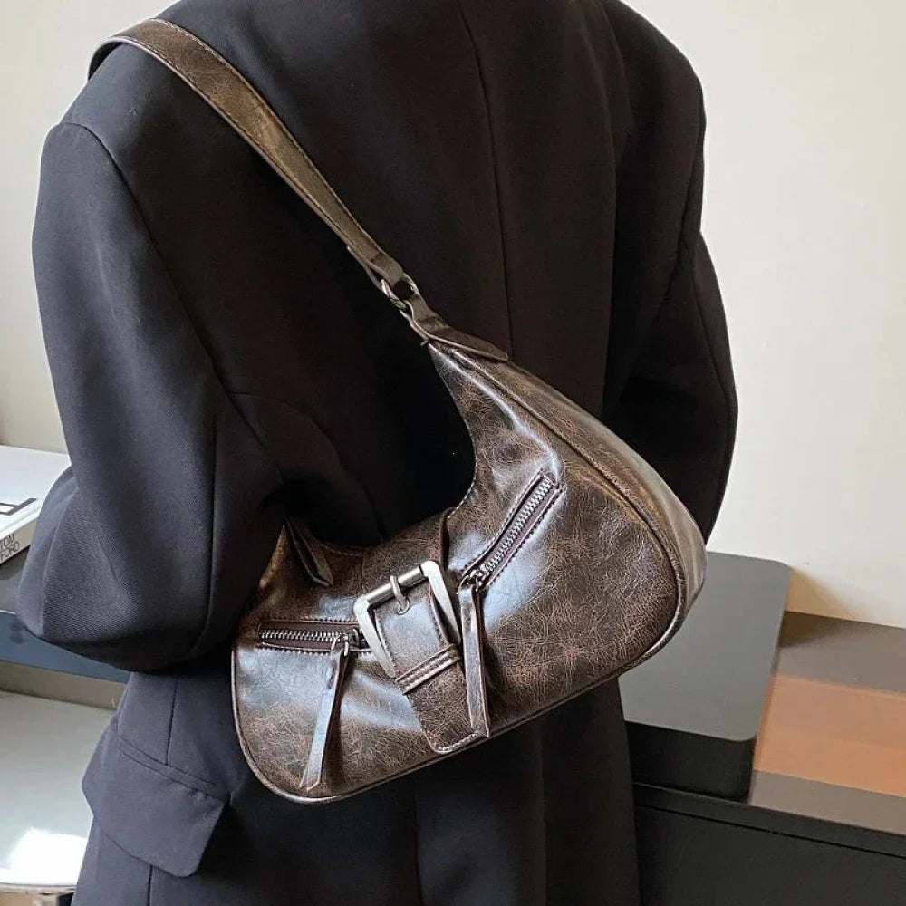Retro Belt Design PU Leather Shoulder Bag shoulder-250126