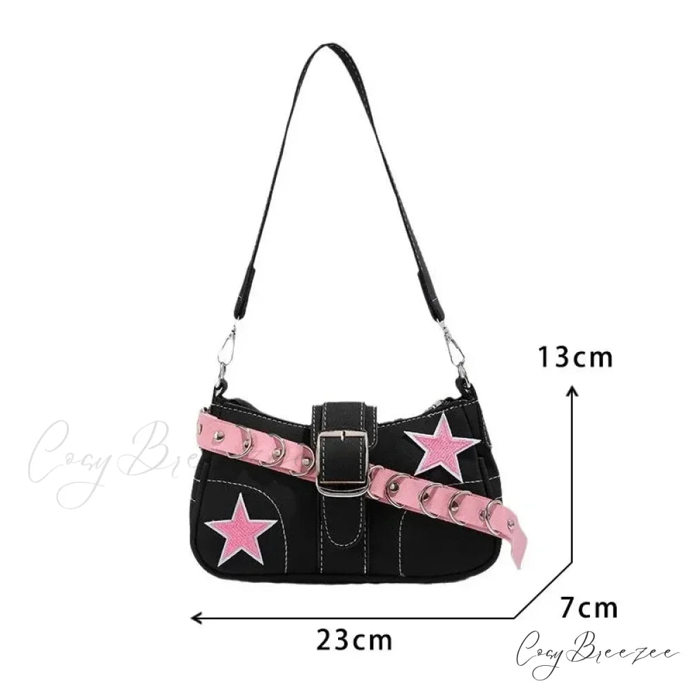 Retro Belt Design PU Leather Shoulder Bag Black shoulder-250126