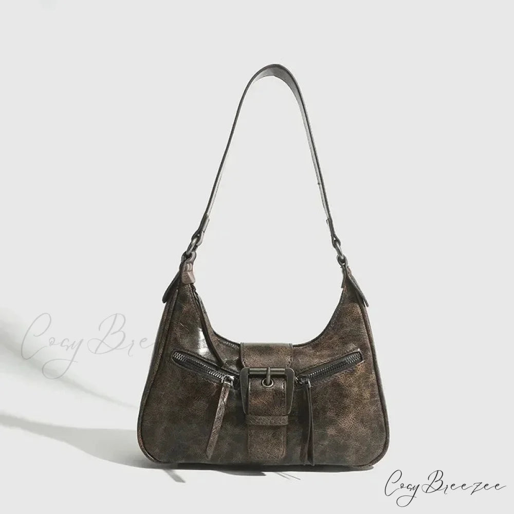 Retro Belt Design PU Leather Shoulder Bag Coffee shoulder-250126